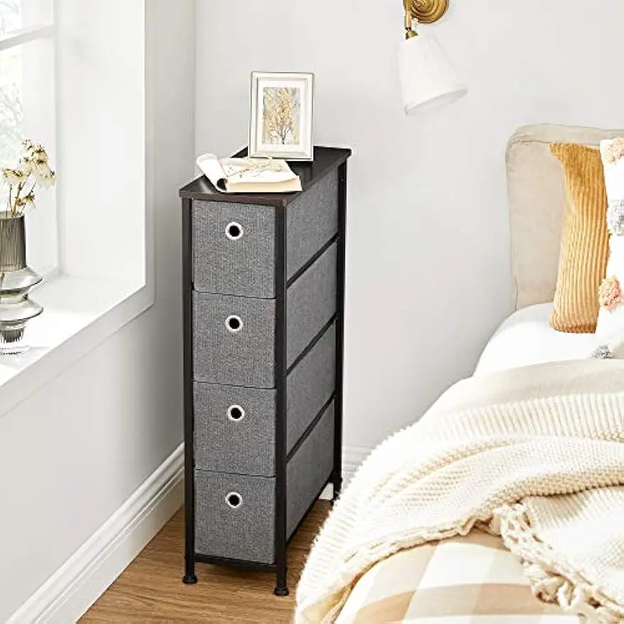 Narrow Dresser with 4 Fabric Drawers Vertical Slim Storage Tower Unit