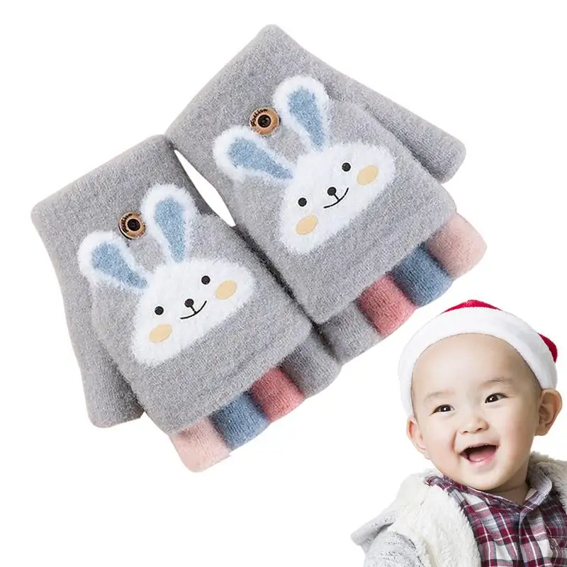 Girls Gloves Fingerless Convertible Mitten Gloves Fleece Cute Winter Supplies Children Gloves For Kids Boys Toddler Girls Aged 8