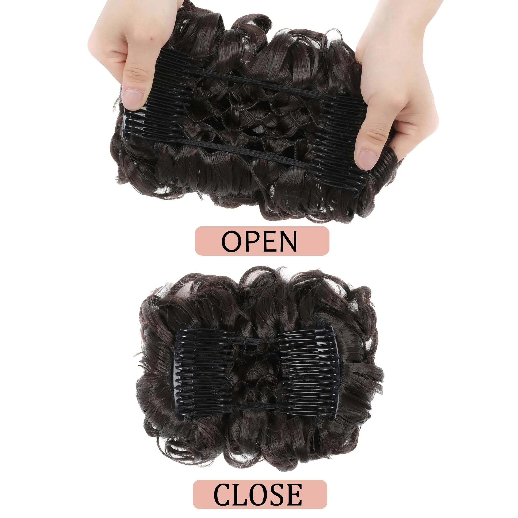 Chignon sintetico corto e disordinato, extension per capelli ricci, facile da applicare, con pettini a clip, extension a coda di cavallo per donna - immagine 4