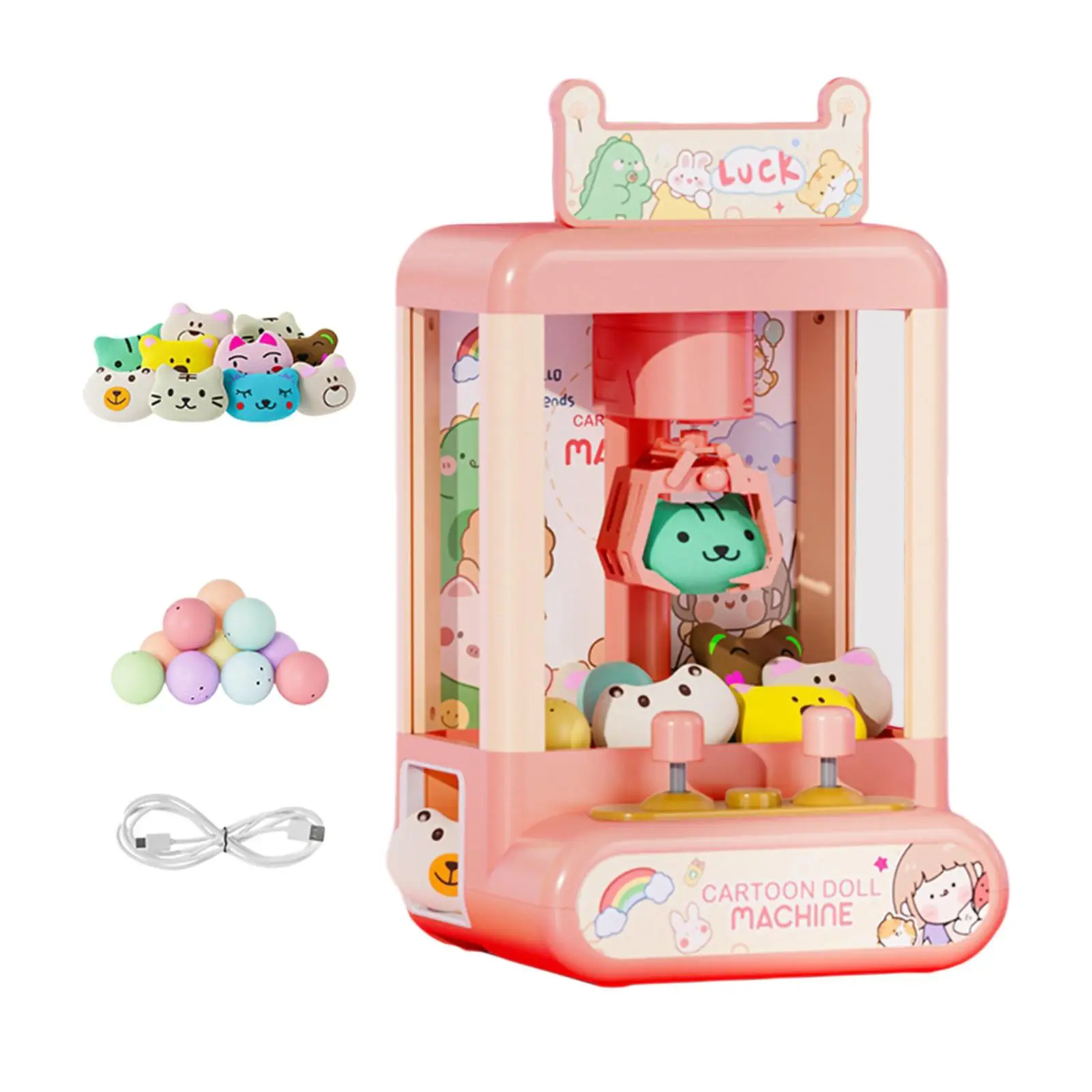 Claw Machine for Kids Mini Vending Machine with 10 Plush Dolls, Grabber Prize