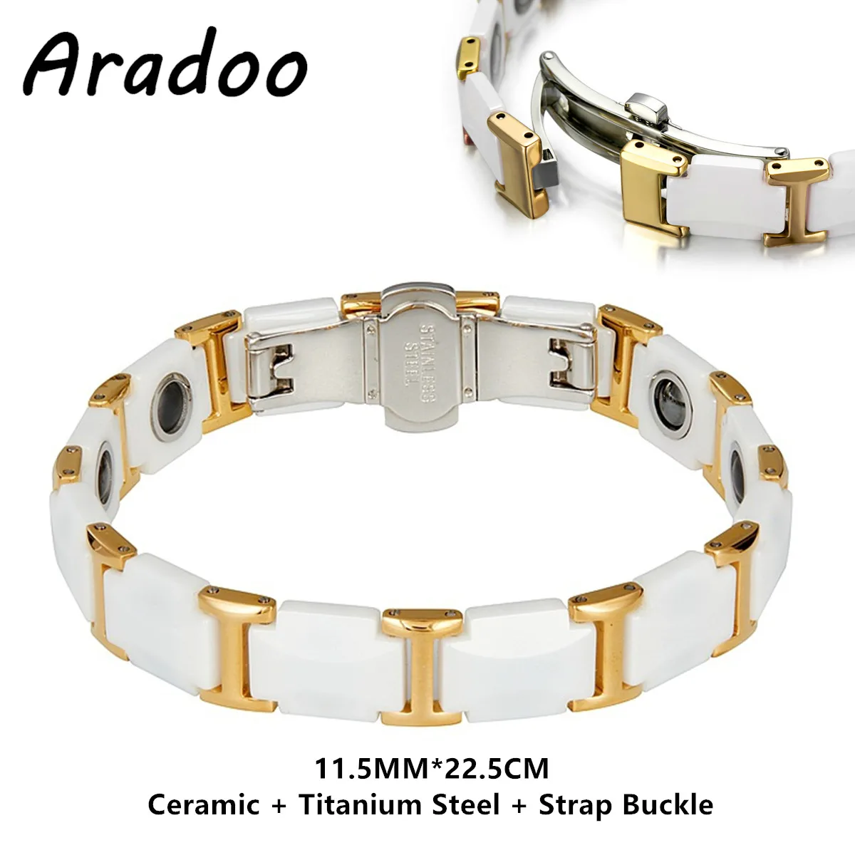 Titanium Steel & Ceramic Magnetic Hematite Sport Bracelet