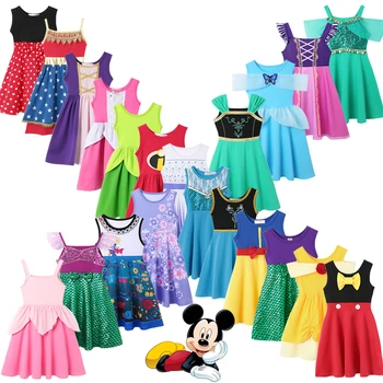 디즈니 소녀 데일리 여름 드레스, 2024 엔칸토 원피스 안나 엘사 공주 재스민 귀여운 캐주얼 코스튬, 어린이 코튼 원피스