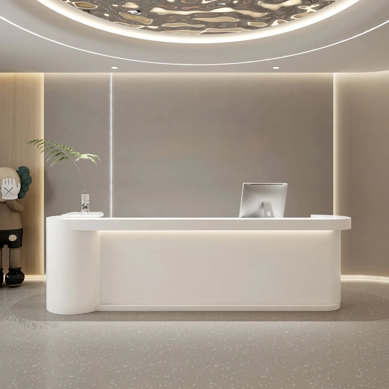 White Reception Desk Modern Store Counter Lighting Consul Register Barbershop Cashier Table Theke Rezeption Salon Furniture nordic reception desk barbershop cashier table lighting grocery store advisory check out counter bancone reception bar furniture