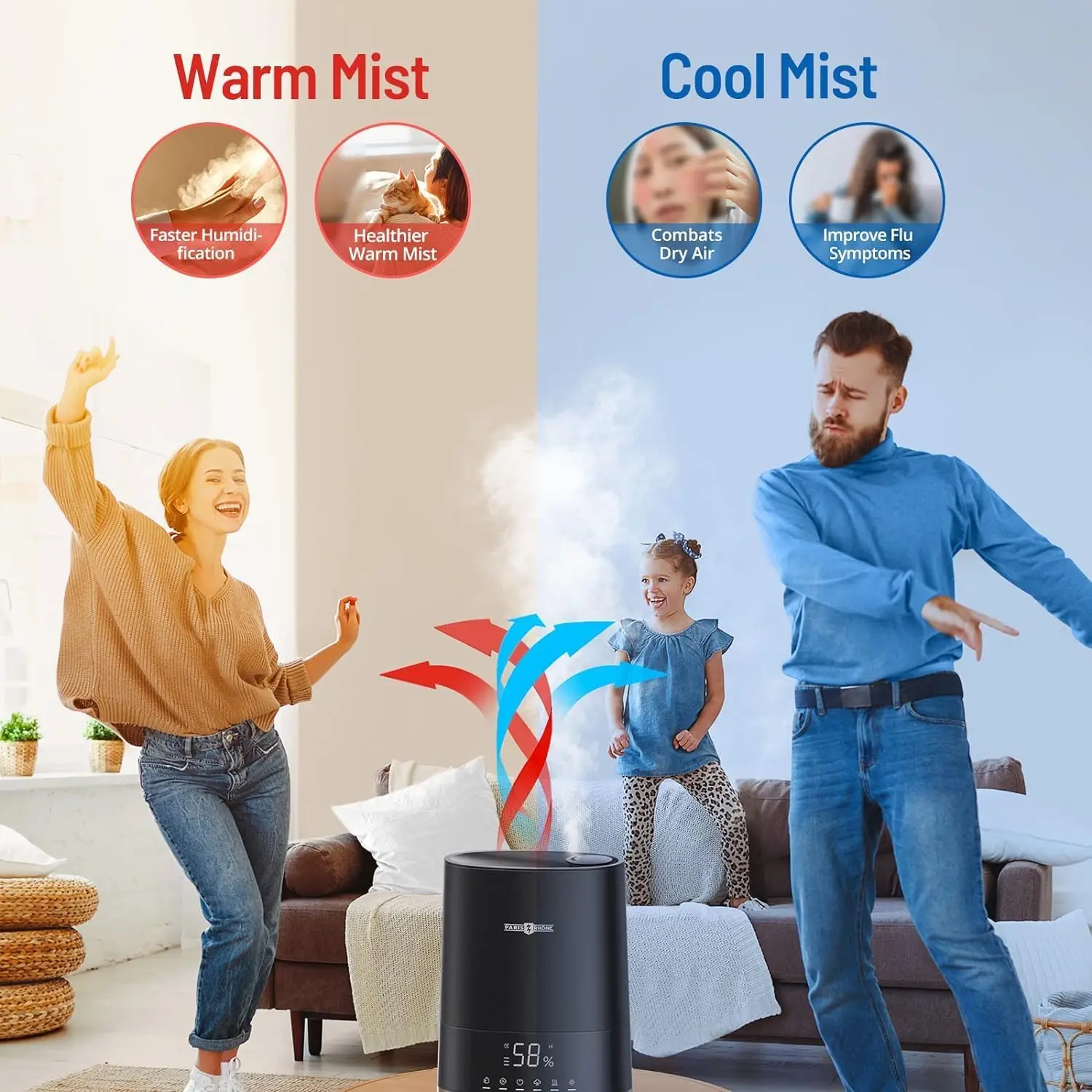 Ultrasonic Cool and Warm Mist Humidifiers for Home Bedroom,Top Fill Air Humidifier