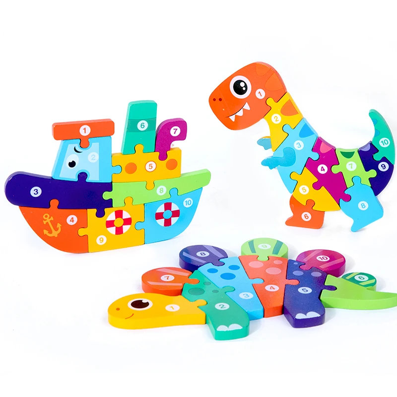 3D Puzzles Dinosaur Animal Vehicle Wood Jigsaw Puzzle Game Kids Learning Montessori Educational Toys Baby Wooden Toys 5