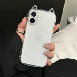 Charming Cartoon Cat Ear Silicone Shockproof Phone Case - Transparent Cover - iPhone 13 Pro Max (Transparent)