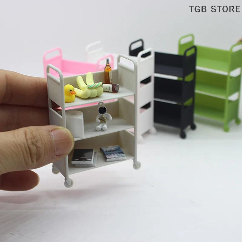 Miniature Trolley Dining Cart with Wheels - Dollhouse Furniture Display Shelf Decor Toy