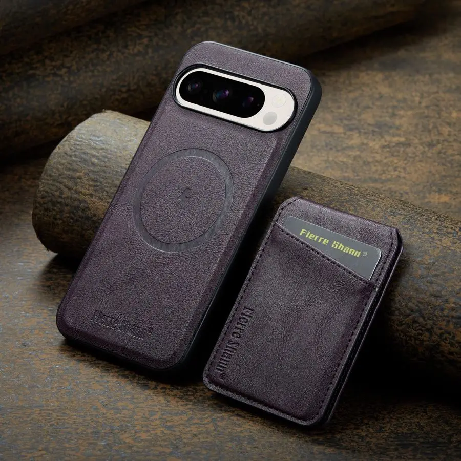 Magnetic Leather Wallet Phone Stand Case with Wireless Charging Compatibility