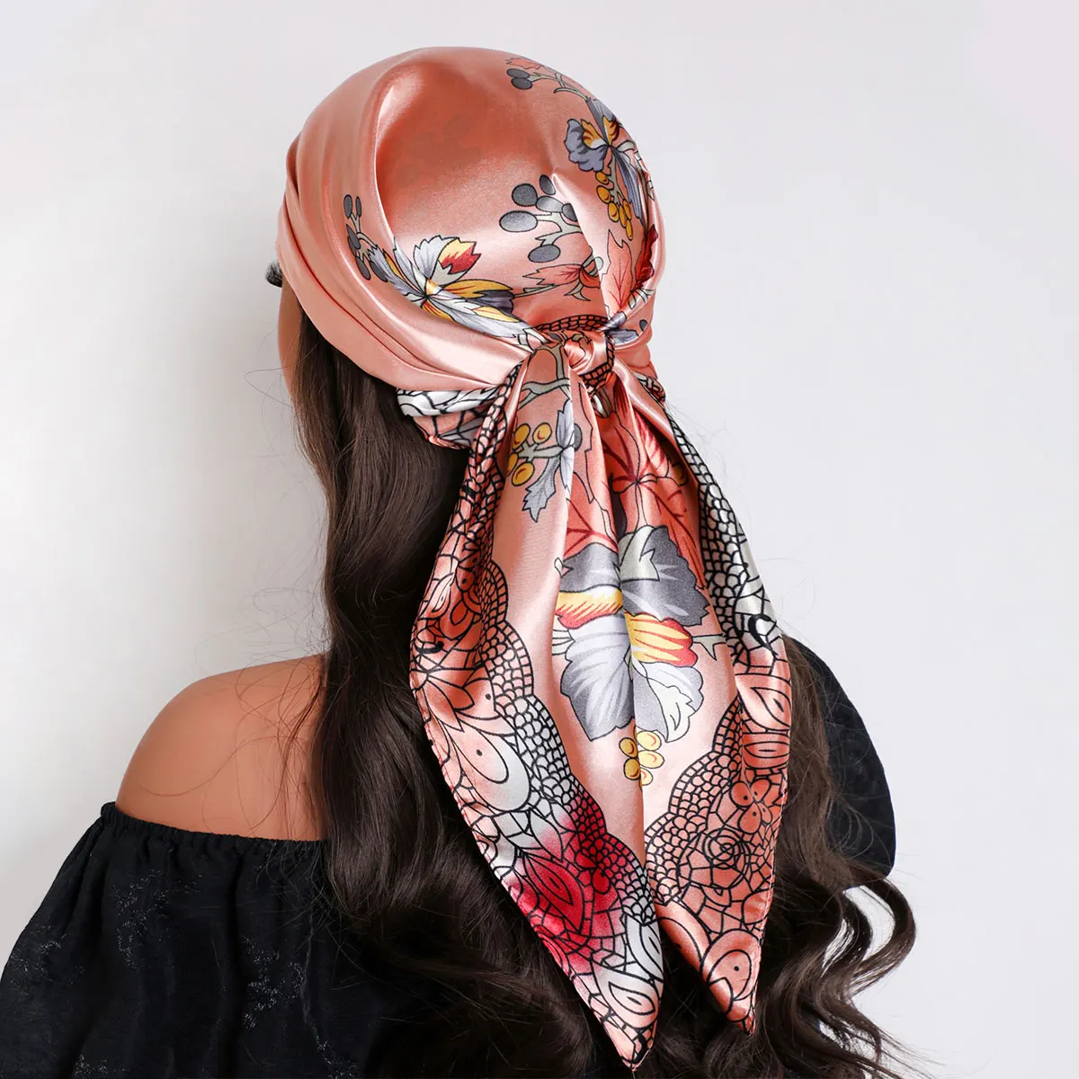 90CM Women Scarf Luxury Brand Summer Fashion Print Sunscreen Shawl Beach Cover Up Head Wrap Accessories Kerchief for Female