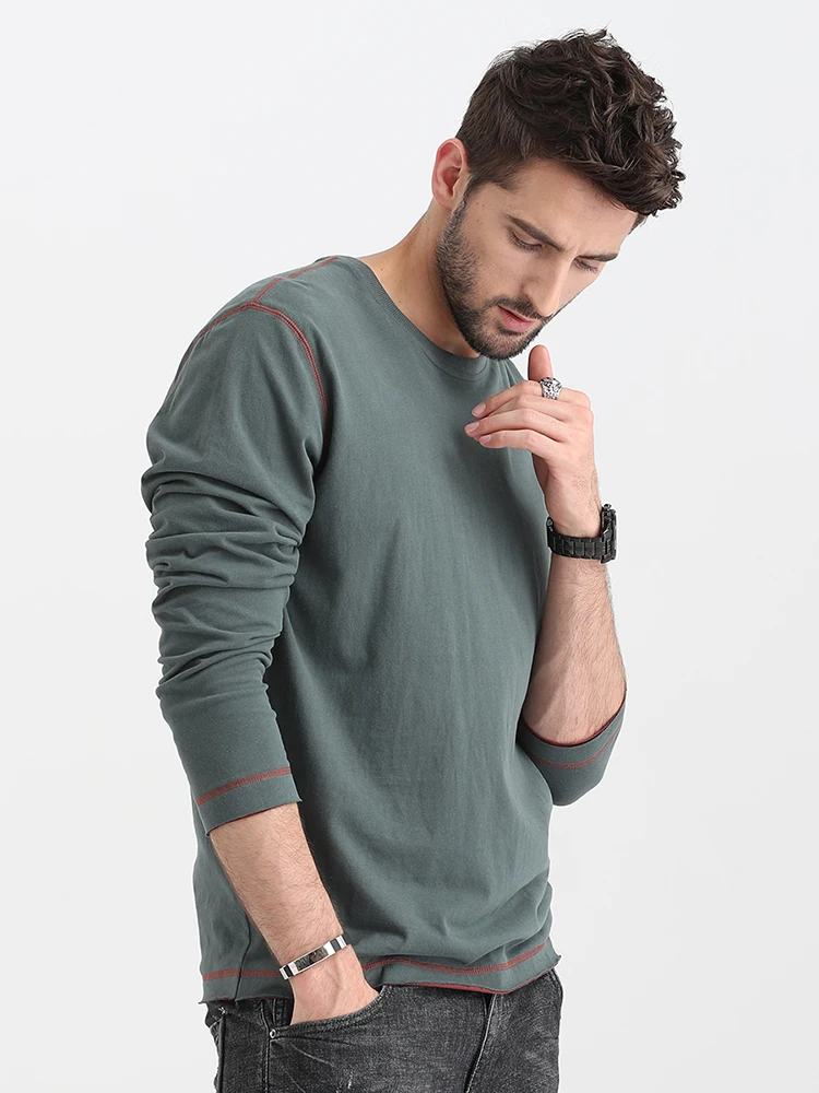 

Citylink 210g Xinjiang Staple Matte Long Sleeved T-shirt Men's Round Neck Pure Cotton Spring Underlay