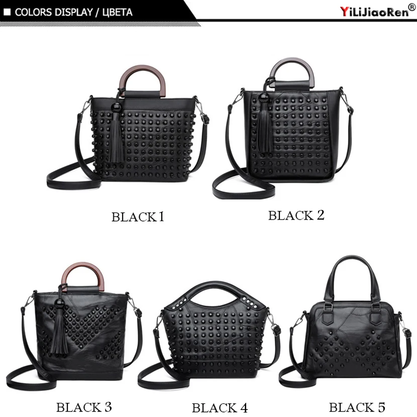 Fashion Sheepskin Leather Women Handbag Luxury Rivet Ladies Hand Bags Tote Bag Famous Brand Messenger Crossbody Bags for Women