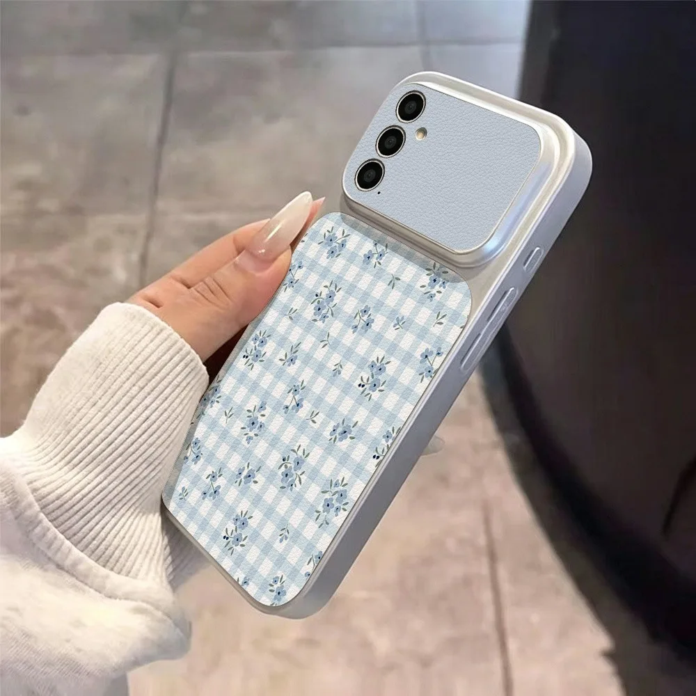 Blue Plaid Floral TPU Phone Case Cover