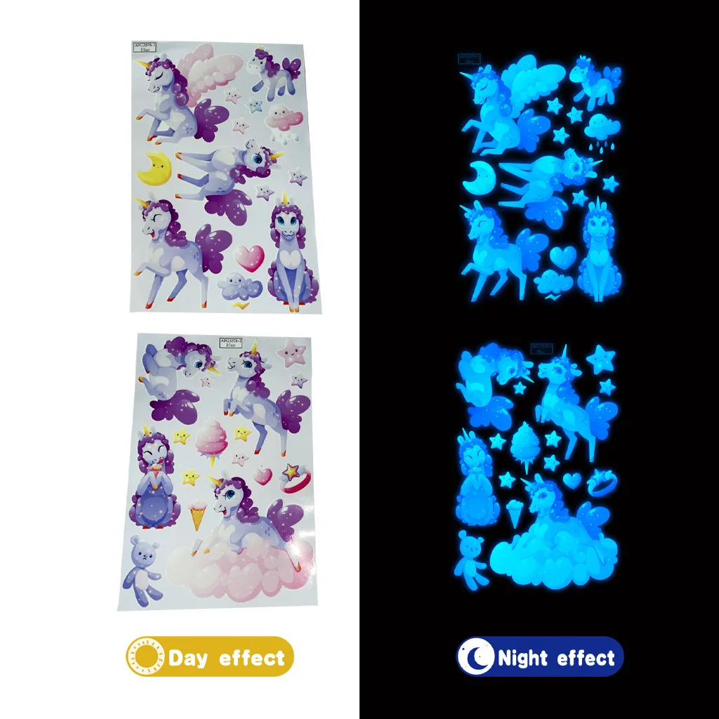 Cartoon Luminous Unicorn Wall Stickers For Kids Rooms Ceiling Home Decor Wall Decals Fluorescent Stars Glow In The Dark Stickers