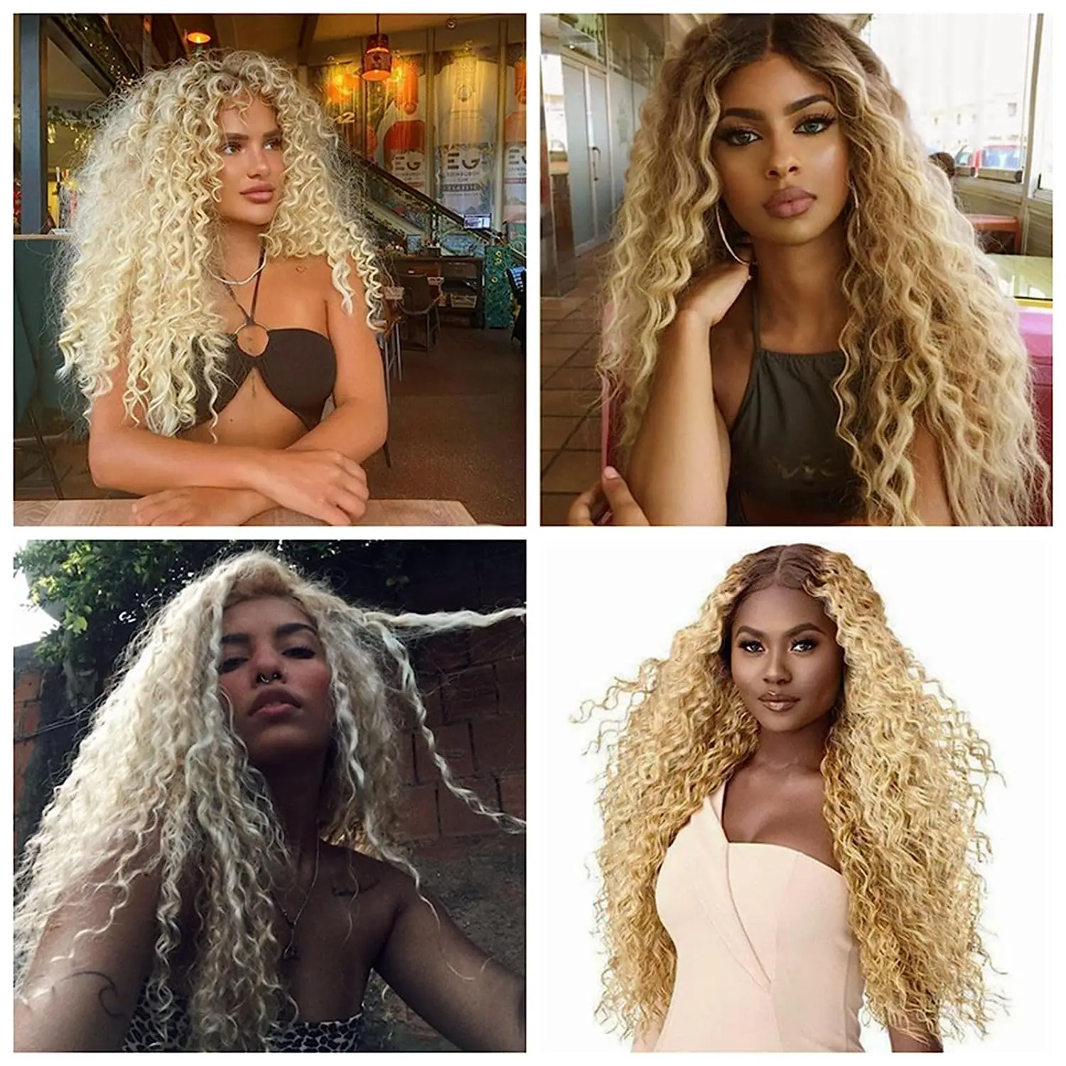 Ombre 613 Bleach Blonde Deep Curly Lace Front Wig Synthetic Hair Glueless Long Curly Blonde 13x4 Lace Front Wigs Pre Plucked