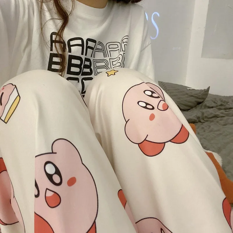 Star Kirbys Pants Allentato Casual Kawaii Cartoon Summer Wear Home For Room Aria Condizionata Pantaloni Lunghi Per Dormire Gamba Larga Giovane Ragazza