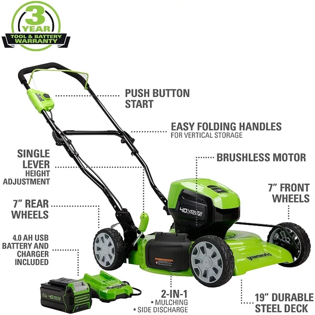 Greenworks 40V 19-inch Brushless Walk-Behind Lawn Mower W/ 4.0 Ah