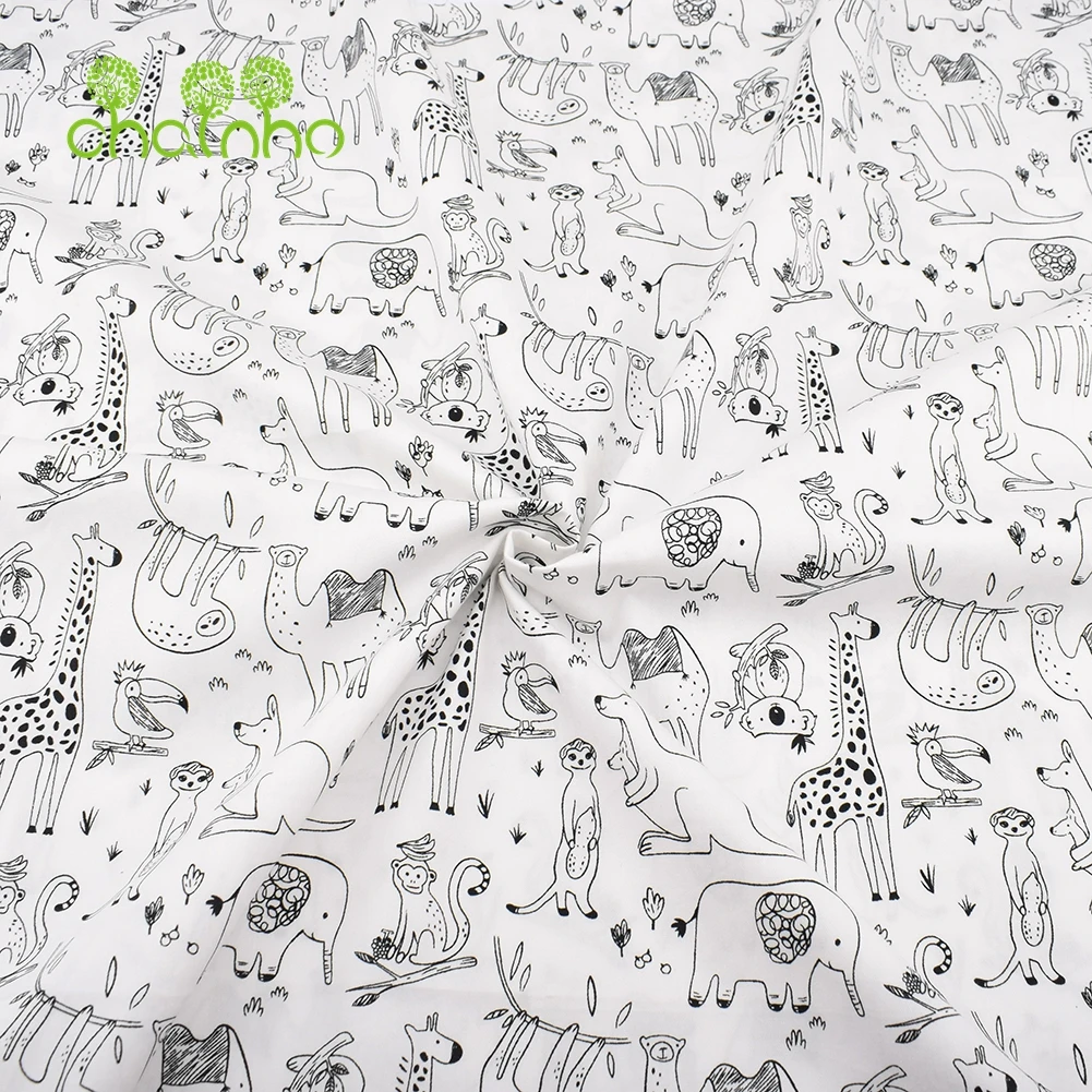 Chainho,Printed Twill Weave Cotton Fabric,Patchwork Cloth,DIY Sewing Quilting Material,Black & White Series,3 Specification,C137