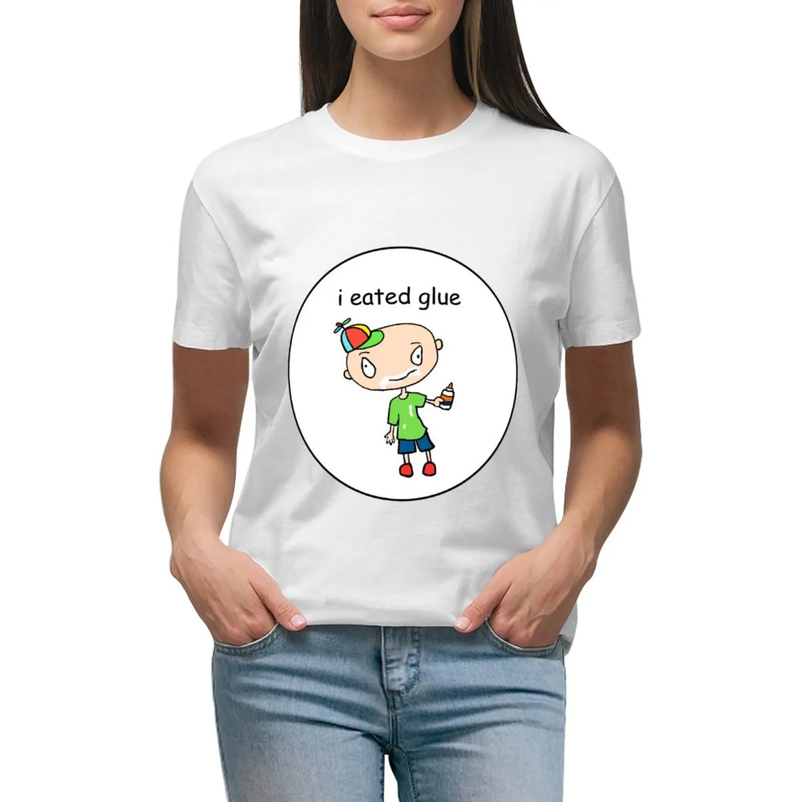 

i eated glue T-shirt Female clothing vintage clothes Women's summer blouses 2024