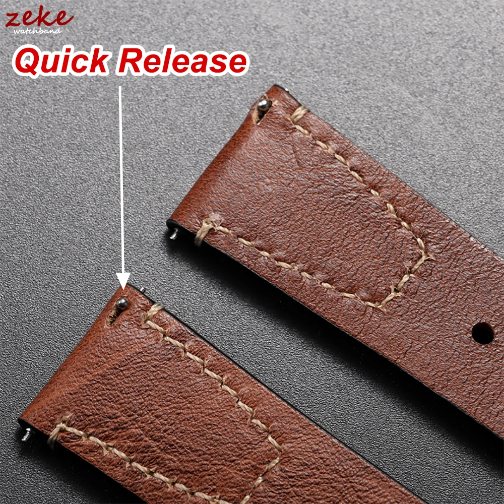 Vintage Brown Genuine Leather Watch Strap – Retro Rub Colour Calfskin with Quick Release