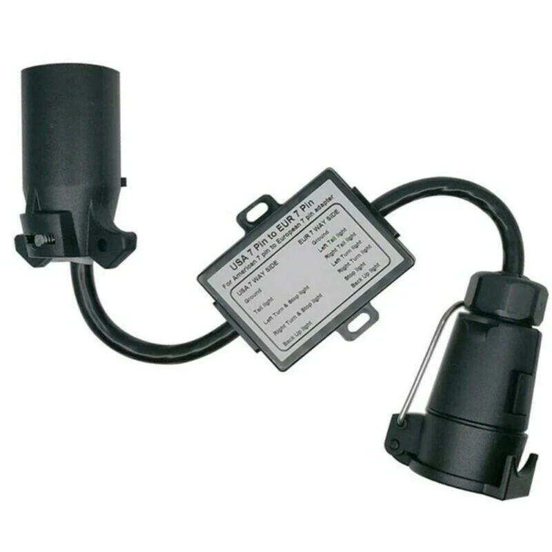 QM82 Trailer Connector Light Converter US Vehicle 7Pin Socket to EU 7Pin Round Plug Connector Easy Installation