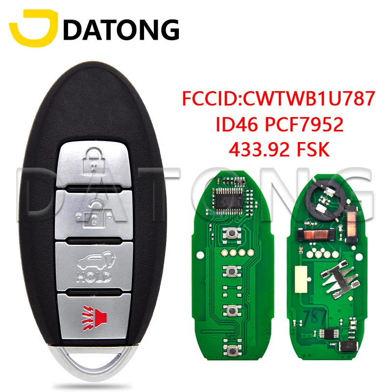 Datong World Car Remote Control Key For Nisan Armada Infiniti Sentra M35 Hybrid Q70 M37 ID46 434MHz CWTWB1U787 Promixity Card