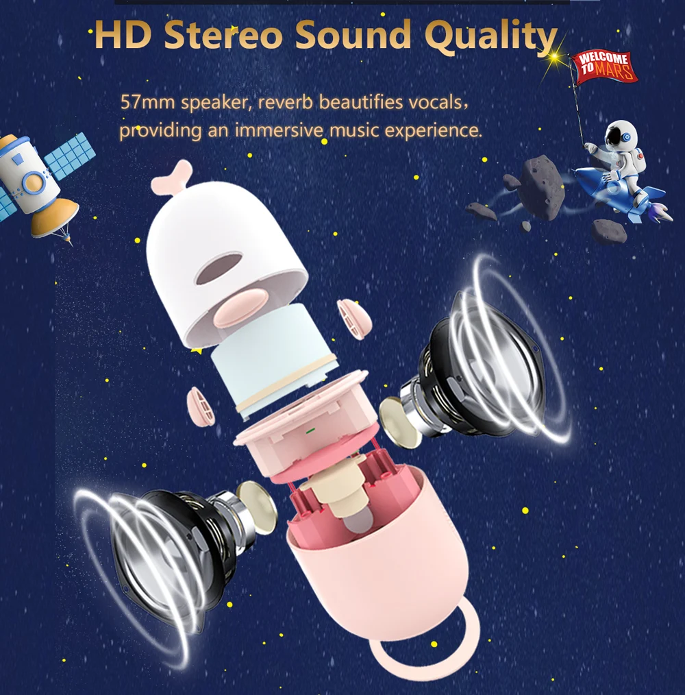 Zealsound 무선 휴대용 프로젝션 블루투스 스피커, 마이크 포함, 어린이 및 성인용 홈 가라오케 기계, RGB 조명 포함