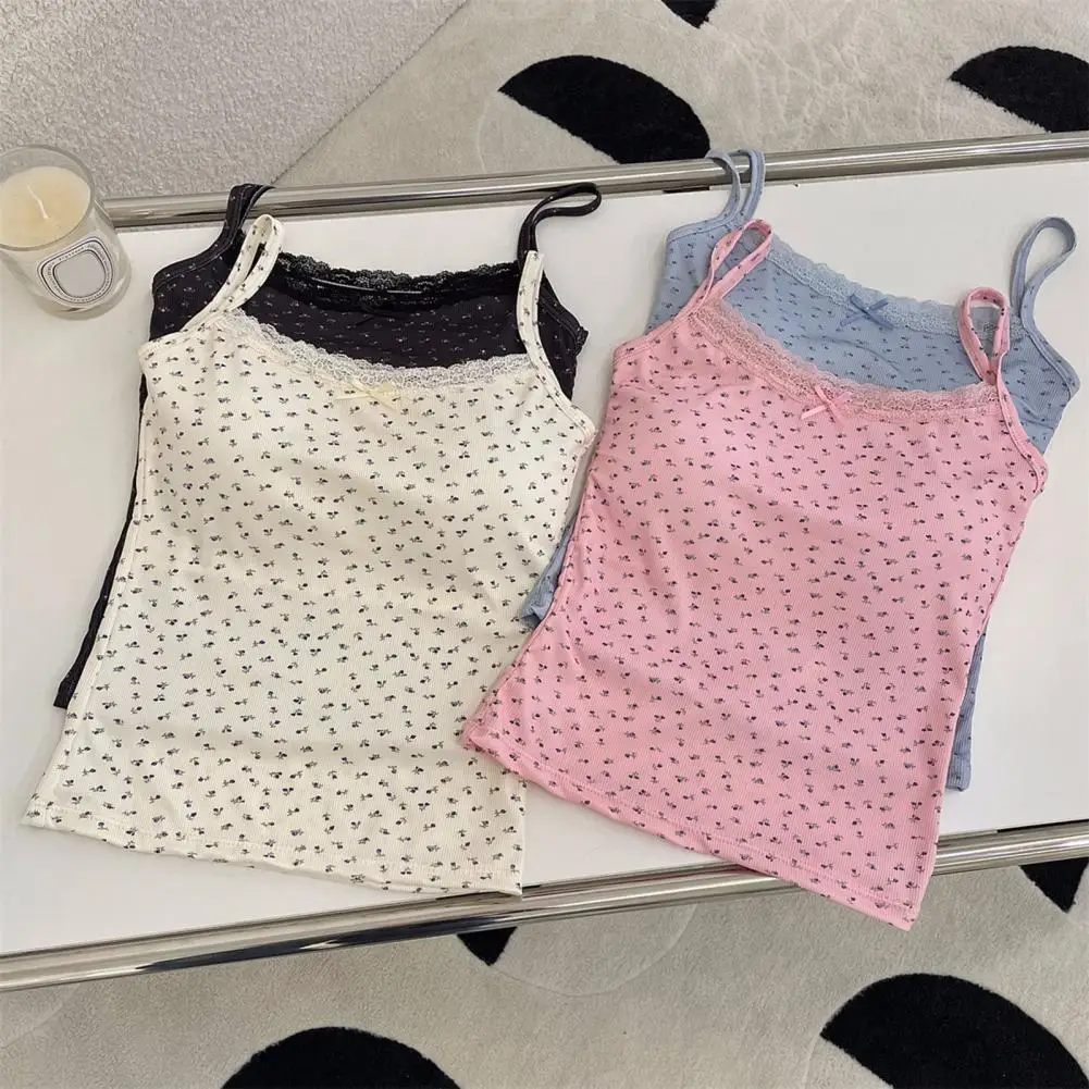

Sling Camisole Stylish Women's Lace Trim Tank Tops with Bow Decor Sexy Backless Crop Tops for Summer Padded for Streetwear