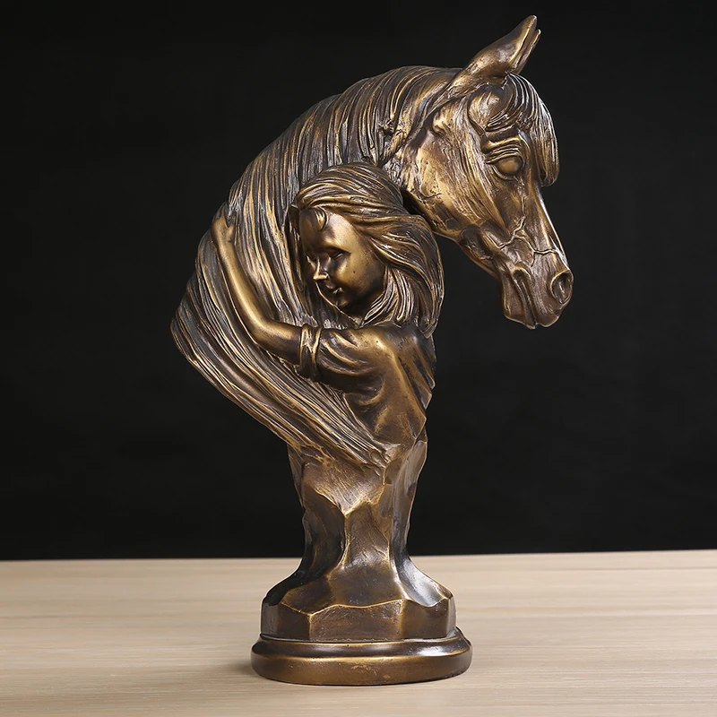 

Abstract Horse Bust Sculpture Vintage Pony Hug Statue Girl Hometown Memory Artwork Novelty Decor Gift Craft Ornament Furnishing