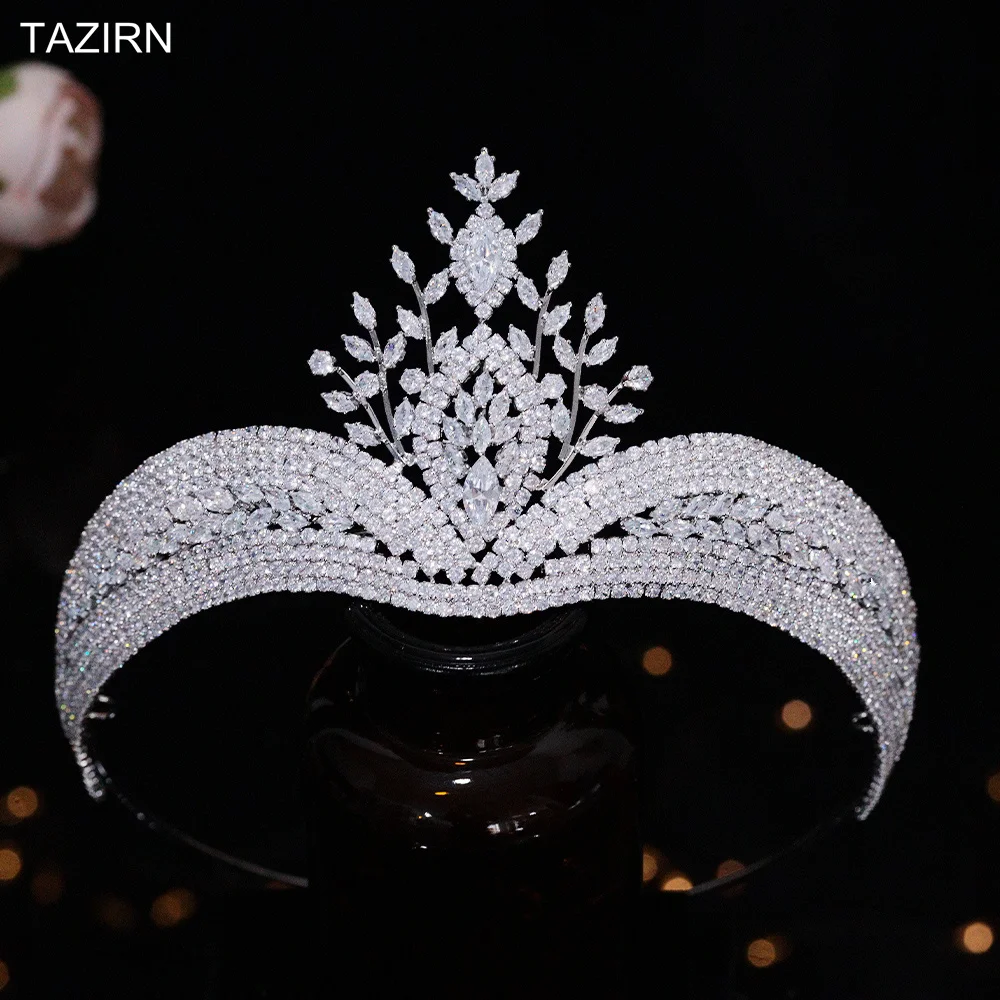 Tazirn New Unique Design Queen Wedding Corwns Princess Bridal Handcrafted Zirconia Tiaras Arabic