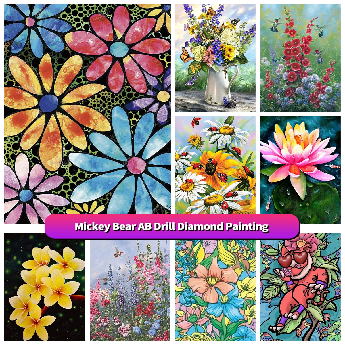 

DIY AB Diamond Painting Kit Flowers Rose Peony Lotus Art Picture Full Round Square Drill Embroidery Mosaic Home Decor Gift