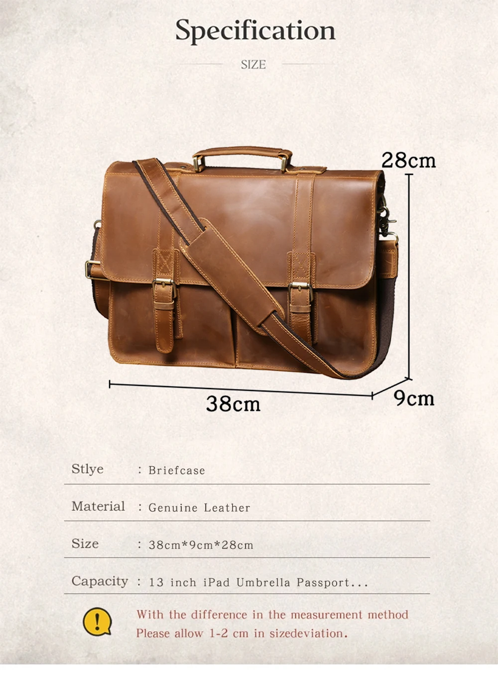 Retro Crazy Horse Leather Men’s Briefcase