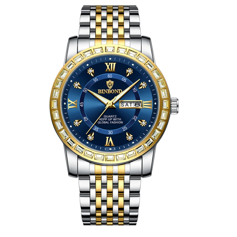BINBOND-ساعة كوارتز مقاومة للماء من الفولاذ المقاو...