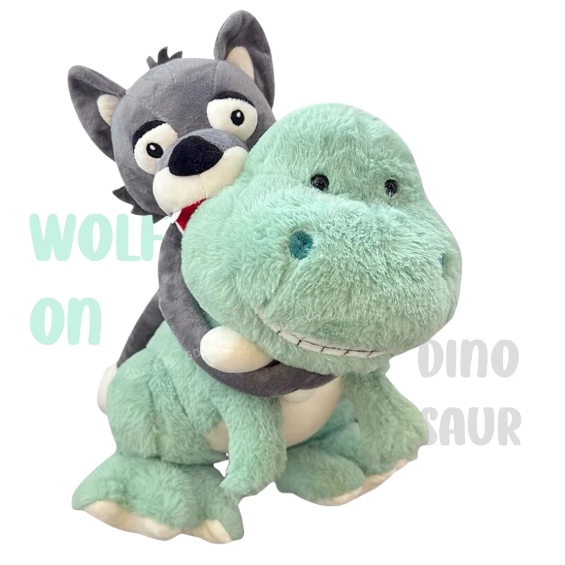 Wolf Ride On Dinosaur Plush Toy Stuffed Dinos Carry Wolf Plushie Swag Kong long Kang lang Song Cuddly Doll for Boy Trick Gift