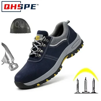 Breathable Steel Toe Safety Boots Ankle Survival Safty Anti-smashing Lightweight Steel Mid-plate Safety Shoes Blue Shoes Women