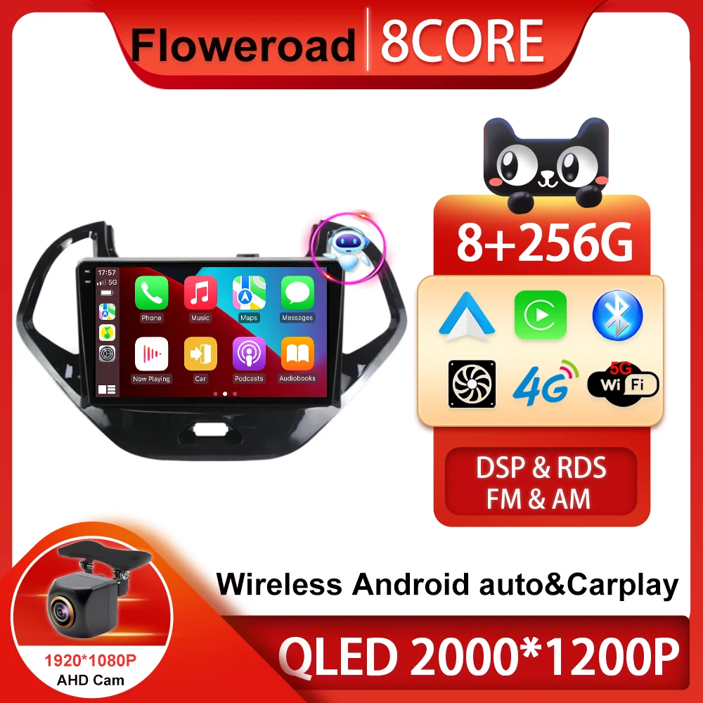 

AI Voice 8 Core 256G Android 13 Iphone Carplay Car Radio Multimedia Player For Ford FIGO KA 2015-2020 GPS autoradio QLED BT5.0