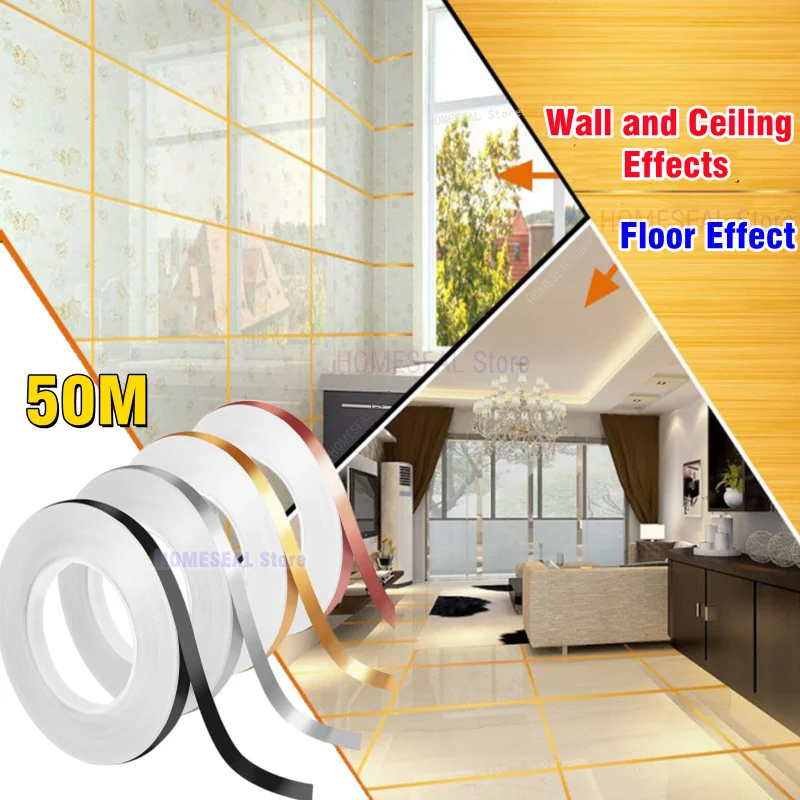 50m/1rolls Ceramic Tile Mildewproof Gap Tape Decor Gold Silver