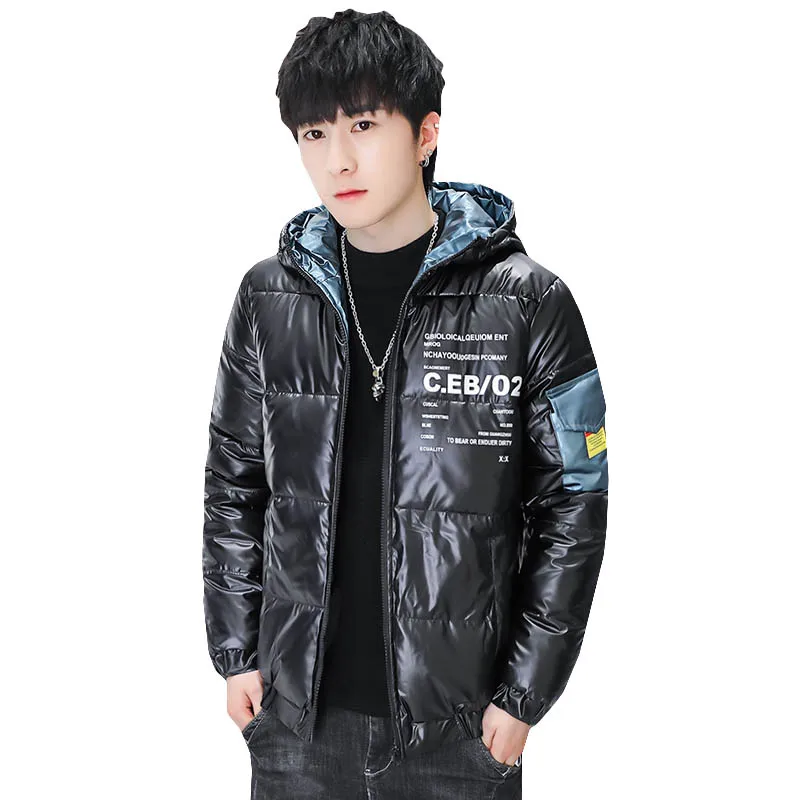New Casual Bright Hooded Cotton-Padded Jackets Men's 2023 Autumn Winter Warm Down Coats Tops Clothing Youth Outwear Thick Parkas