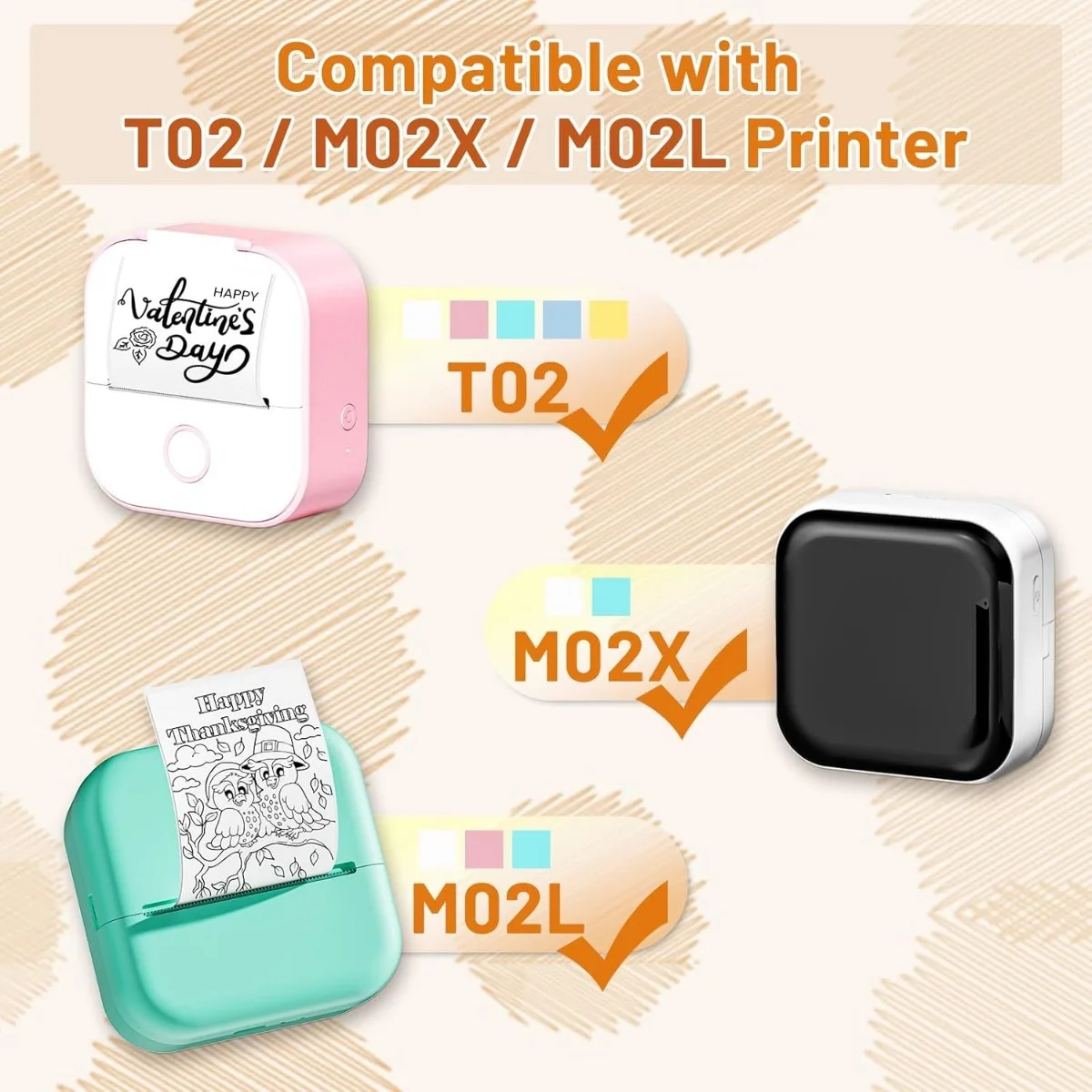 T02 Color Thermal Paper, Compatible with T02/M02X/M02L Mini Printer, Black on White, 53mm x 3.5m, 3 Rolls