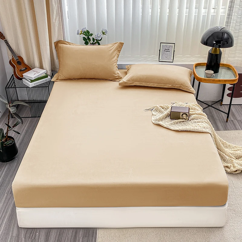 Premium Solid Color Fitted Bed Sheet with Elastic Band - Anti-Slip Adjustable Mattress Cover