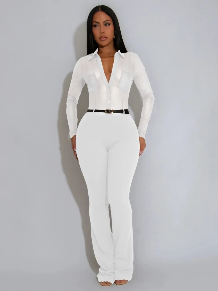 Wmstar Women's Jumpsuit Wholesale High Waist Fashion Halter Sexy Low Cut See Through Slimming Drop Shopping New Style with Belt