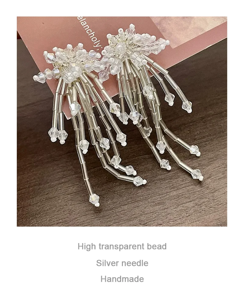 2025, handgefertigte baumelnde Ohrringe mit Kristallquasten | Barockes Perlen-Feuerwerk-Blumendesign | Eleganter Statement-Schmuck für Damen – Detail 1