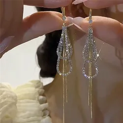 Temperament Luxury Zircon Double-layer Water Drop Tassel Earrings Women's Fashion Banquet Accessories Jewelry Anniversary Gifts