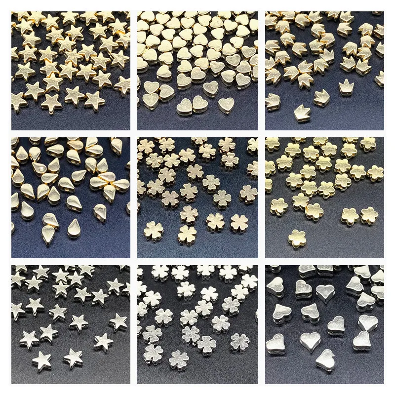 Acrylic Spacer Beads 100Pcs 6mm Star Love Heart Gold Silver Loose For Jewelry Making