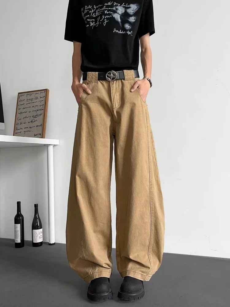2025 Cyber Y2K Fashion Khaki Patchwork Baggy Jeans Pants For Men