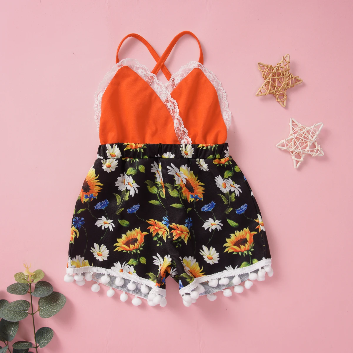 

0-3Year Old Newborn Jumpsuit Girls' Strap Patchwork Printed Shorts Jumpsuit
