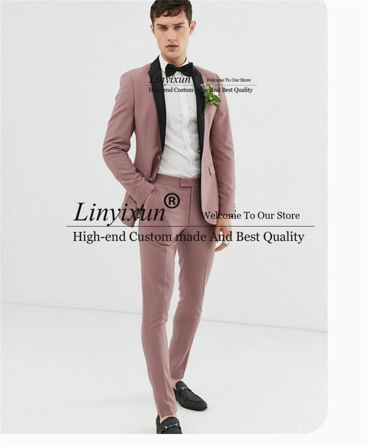 2022 Dusty Pink Men Suits Black Shawl Lapel Groom Wedding Tuxedos 2 Pieces Set Male Prom Blazers Pants Outfit Terno Masculino |