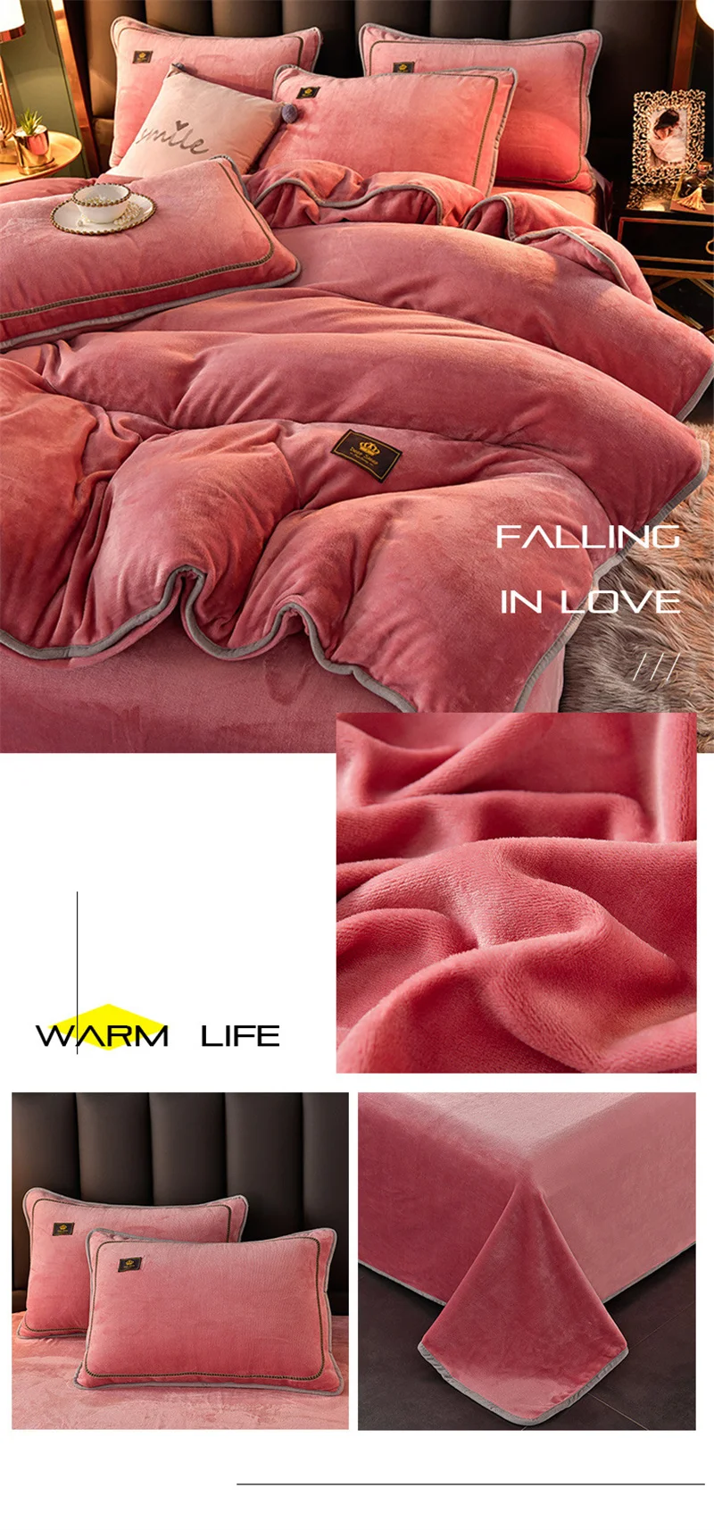 Ultra-thick Milk Fleece Winter Bedding Set Luxury Warm Comfortable Duvet Cover Set with Sheets Comforter Cover and Pillowcases