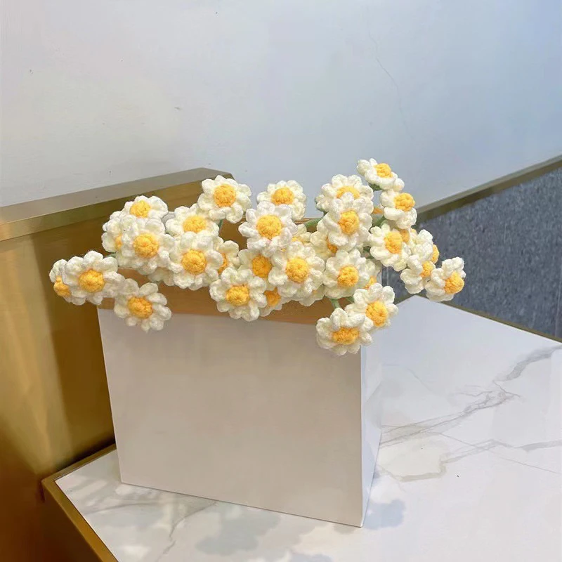 1pc Decorative Finished Artificial Daisy Flowers Hand-knitted Crochet Daisy Bouquet Wedding Handmade