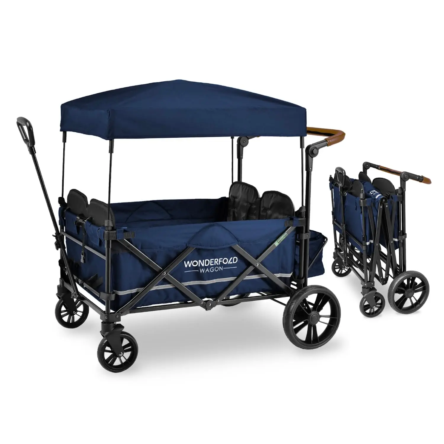 

WONDERFOLD X4 Push & Pull Quad Stroller Wagon (4 Seater) Featuring Seats with 5-Point Harnesses, Adjustable Push Handle