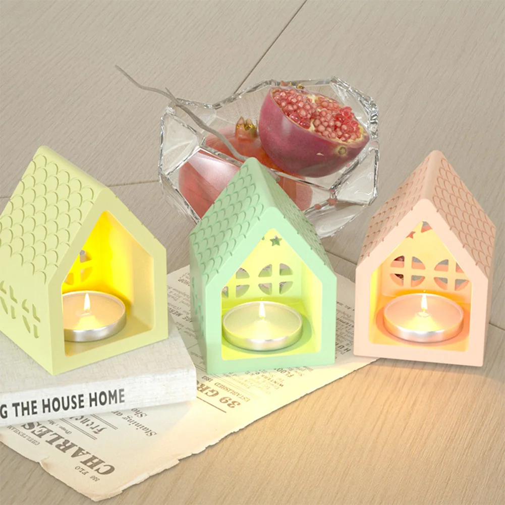 1/2/3/4Pcs House Candle Holder Mold Houses Casting Mould Silicone Mold for Desktop Ornaments Table Candle Decorations